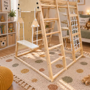 Голяма дървена катерушка за вкъщи - L Jungle Gym комплекс за активна игра